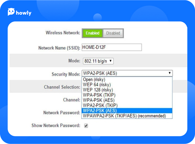 Choosing WPA2-PSK [AES] Option