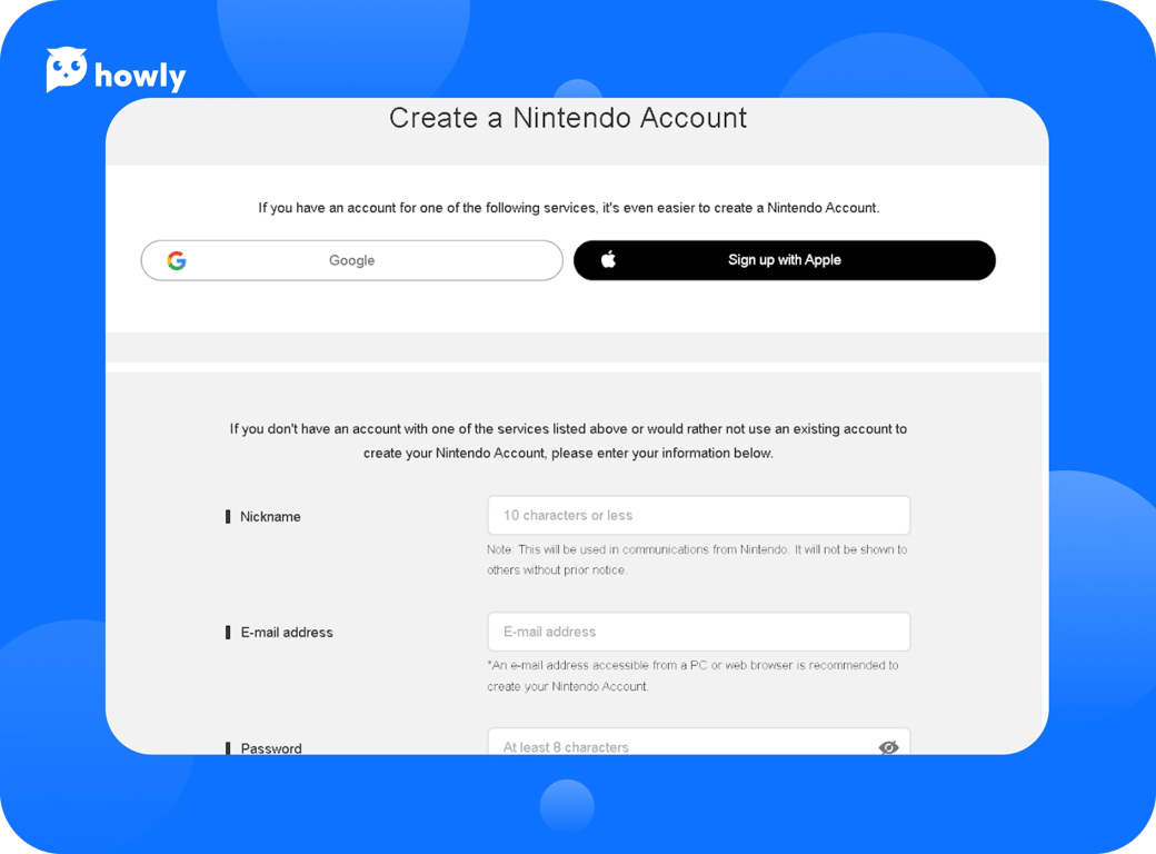 How to create Nintendo account