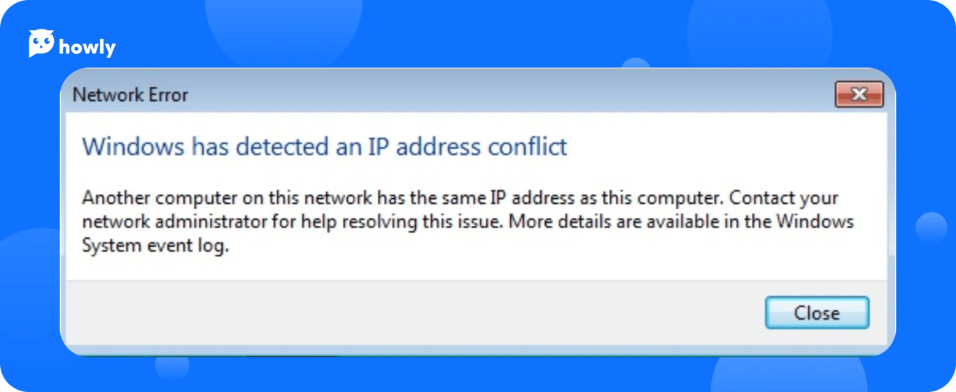 Windows window with address IP conflict error