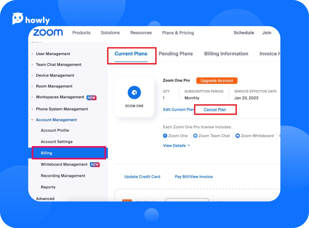How to cancel Zoom subscription with Howly