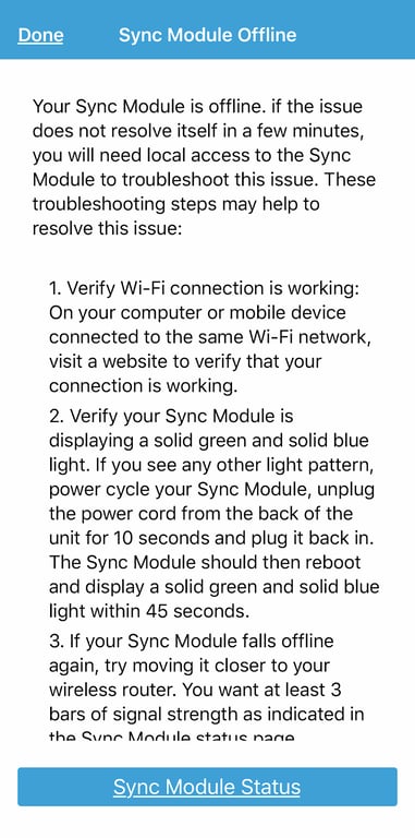 Sync Module Status