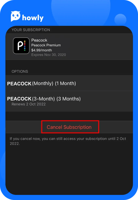 How to cancel the Peacock on iPhone