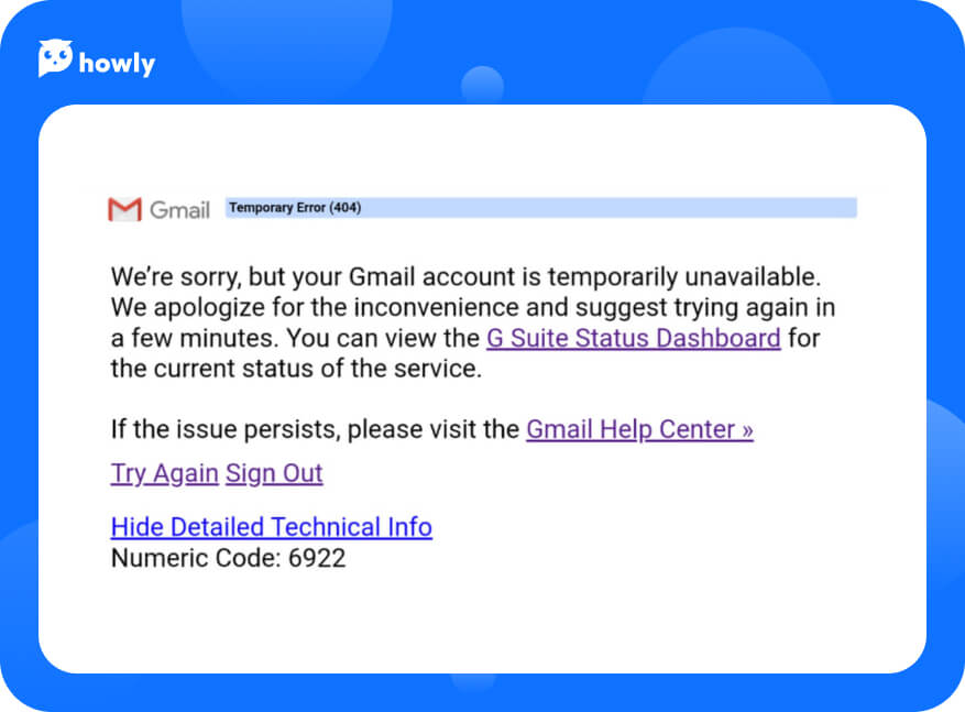 Gmail error 6922