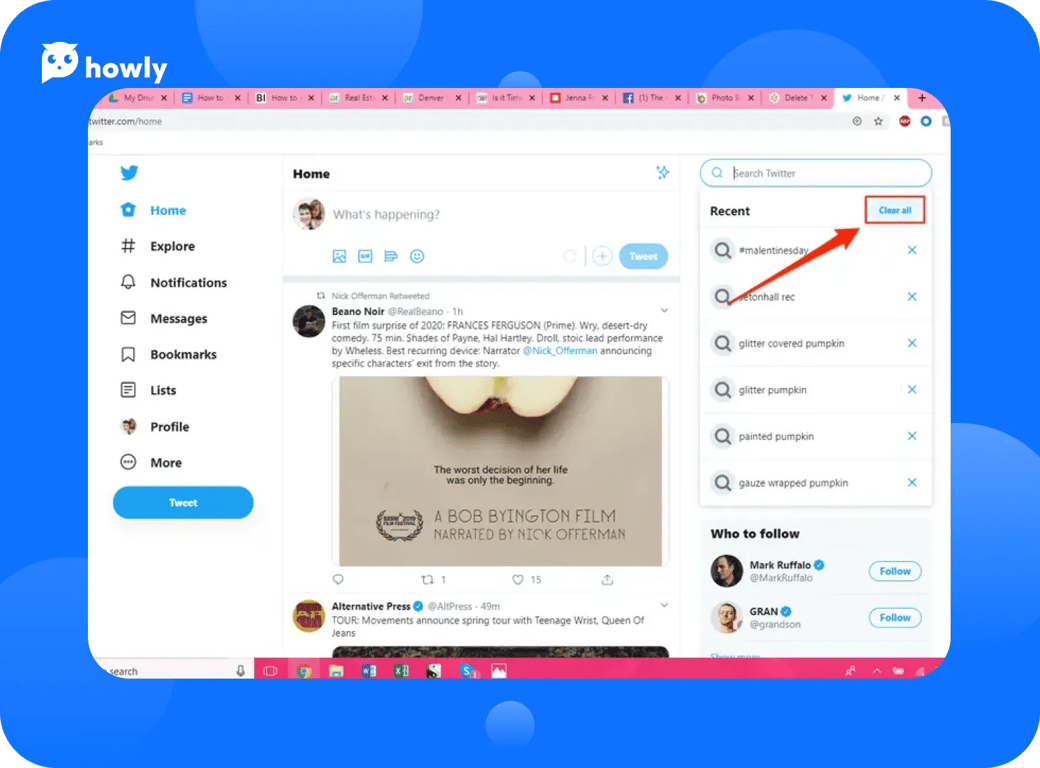 How to delete Twitter search history on PC