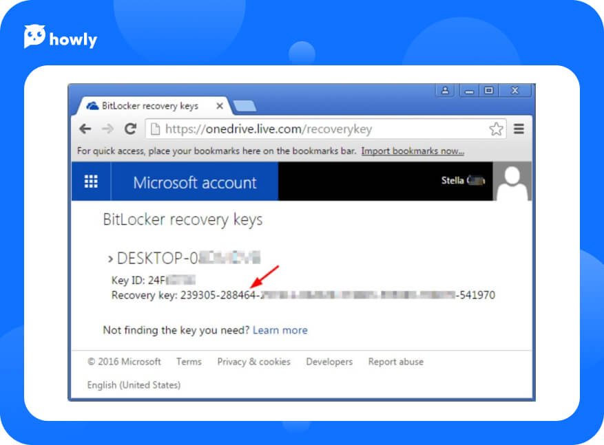 Windows recovery key in Microsoft account