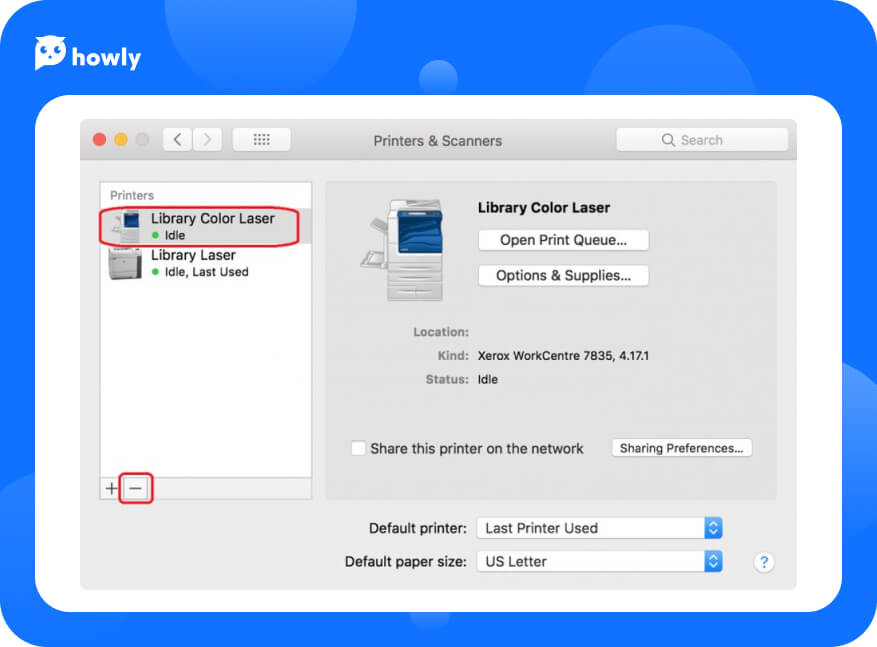 Printers menu on Mac