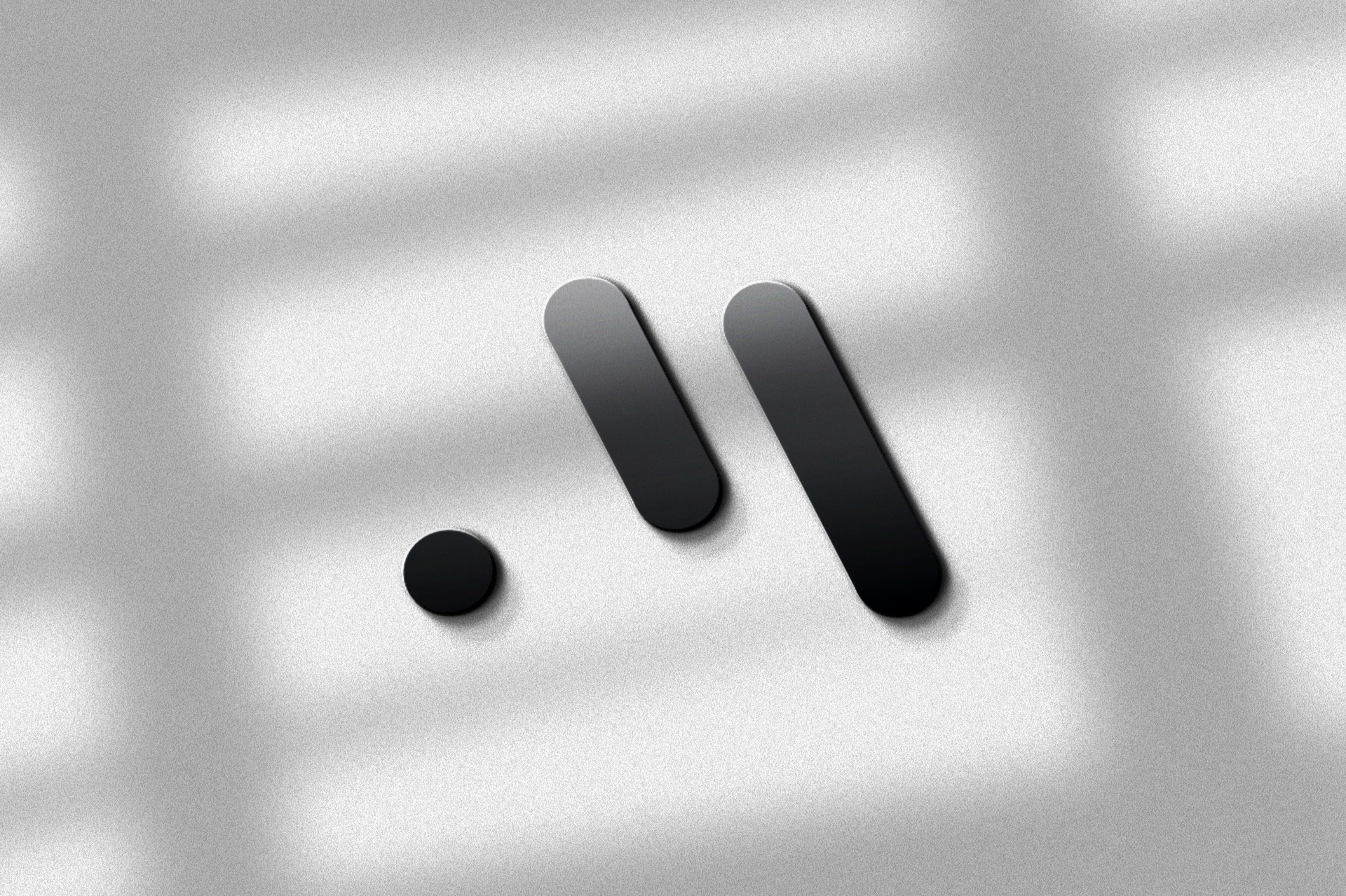The black molecular mark rendered in 3D. Floating on a soft surface, embossed treatment.