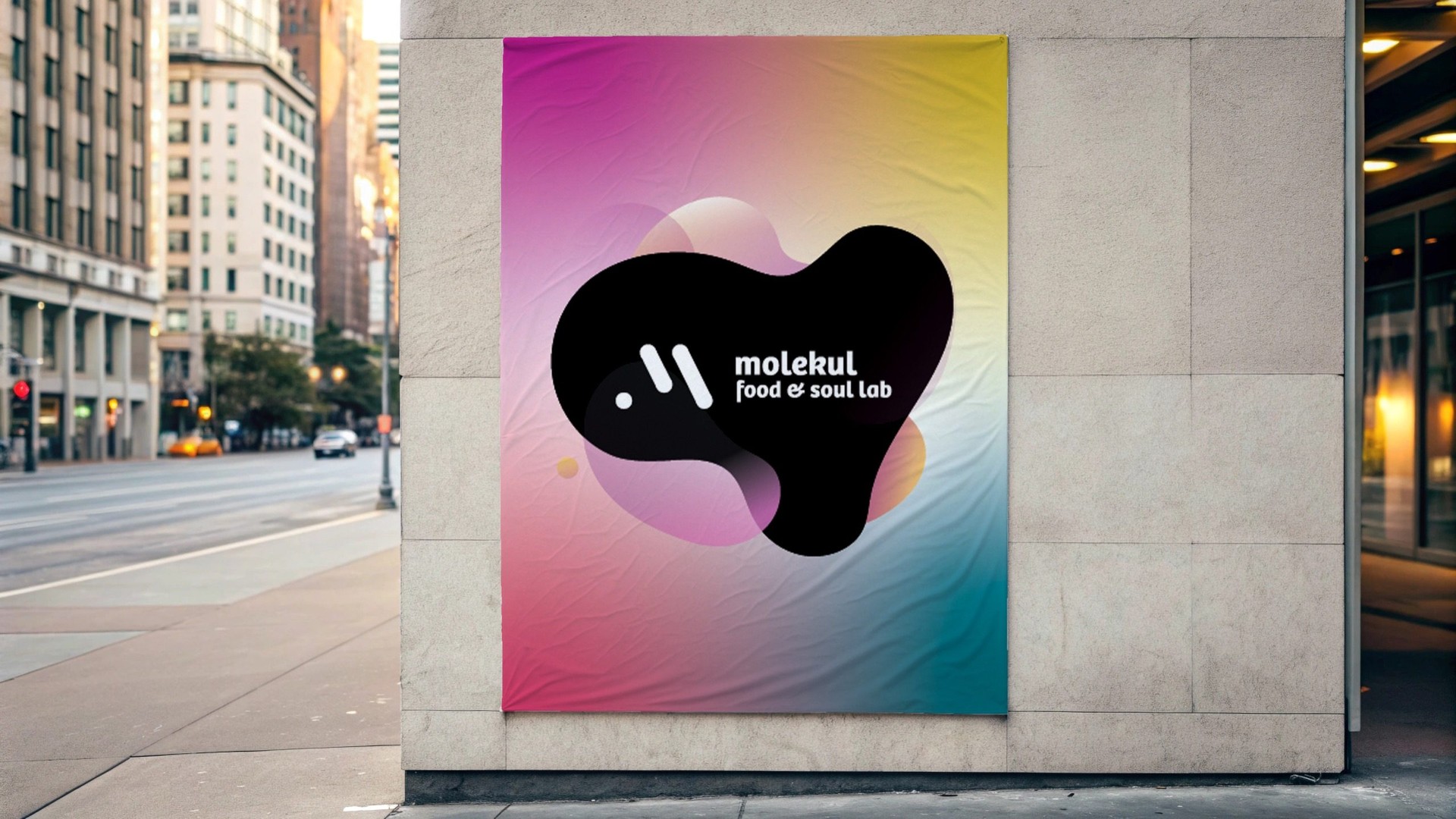 Molekul food & soul lab poster mounted on a city street wall