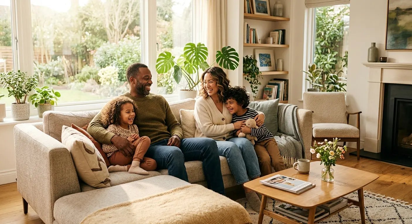 Happy family in a protected home