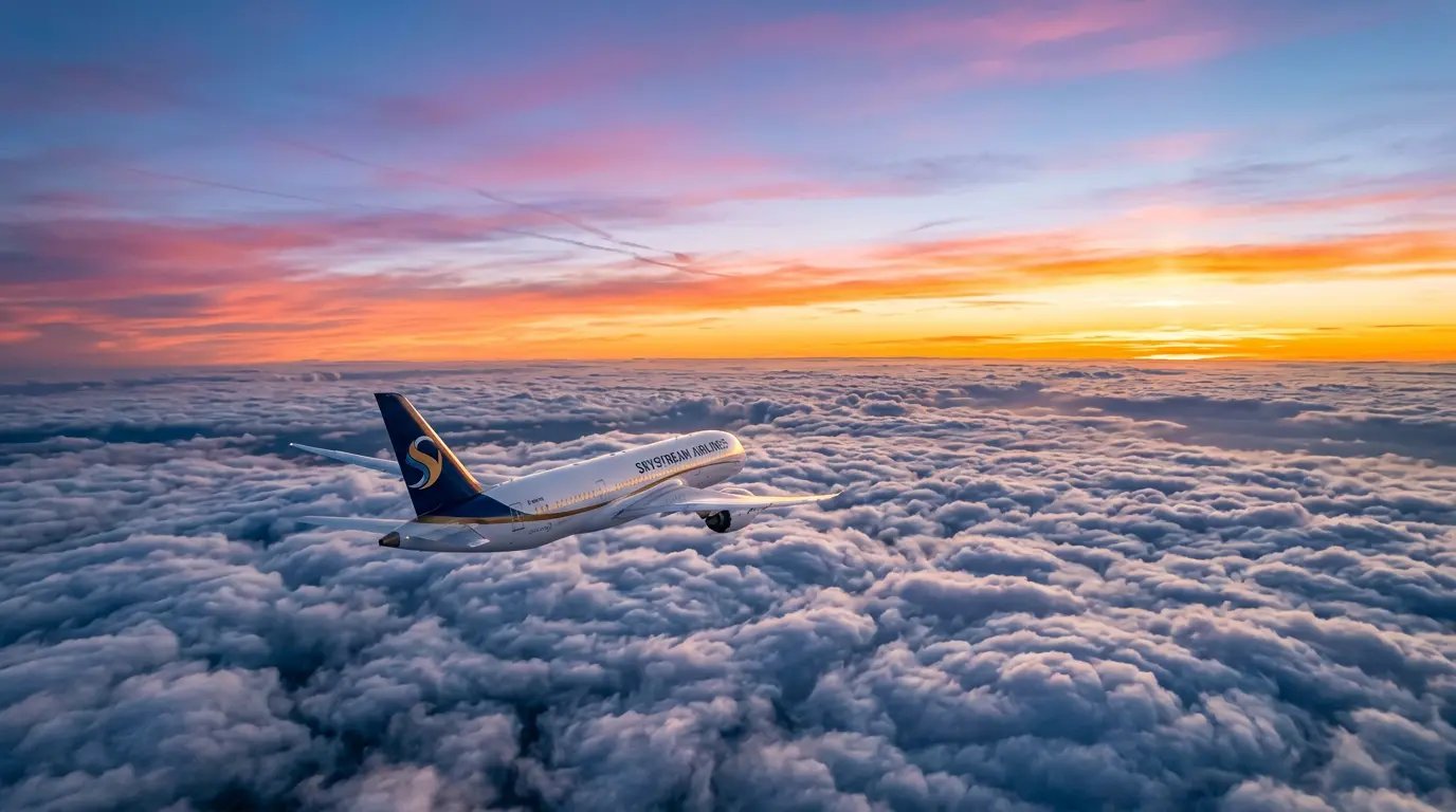 Airplane flying above clouds