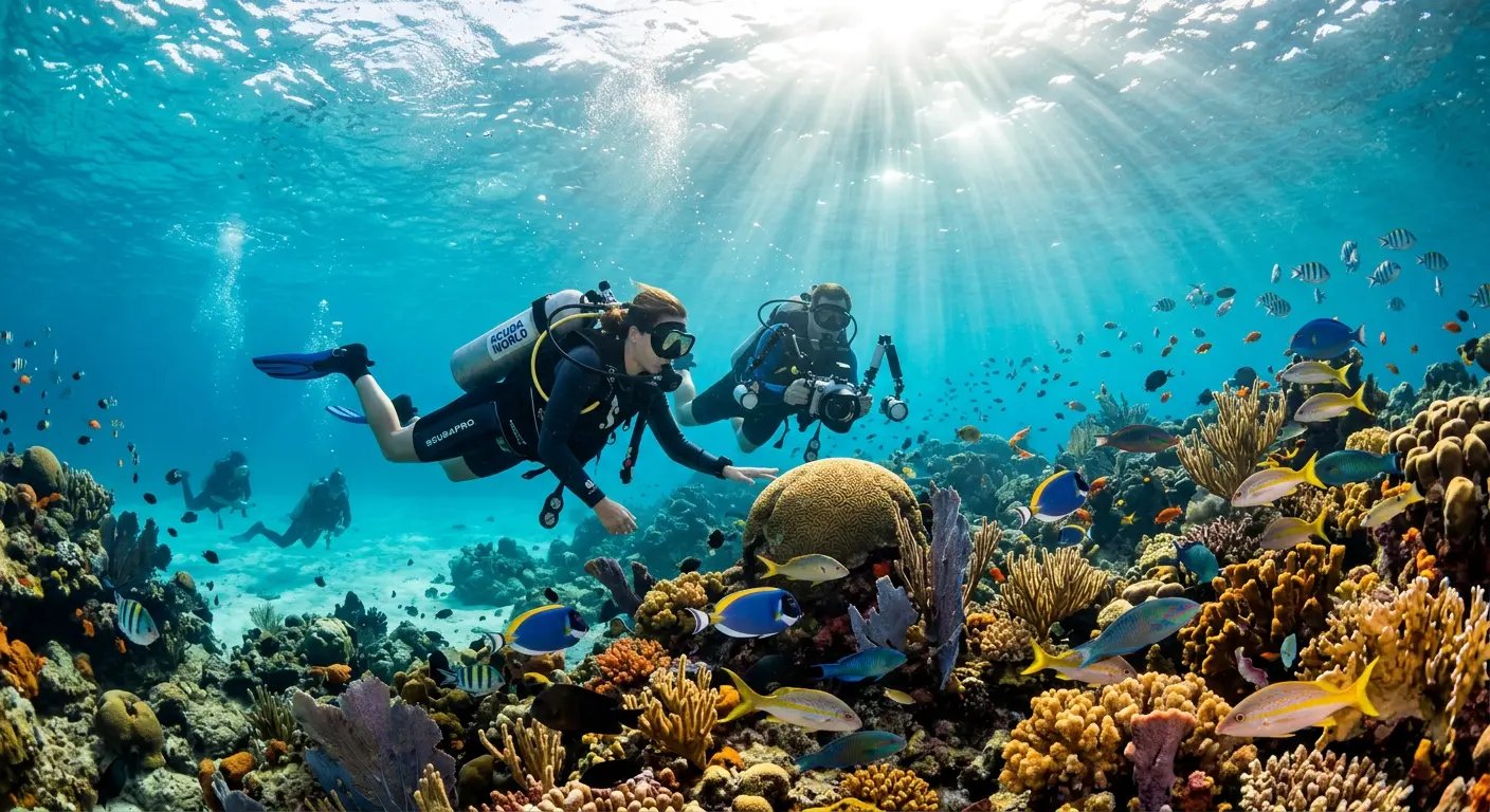 Scuba diving at coral reef in Isla Mujeres