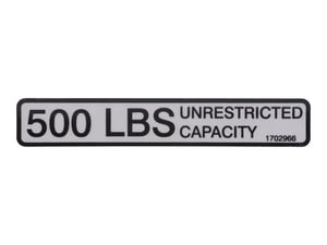 DECAL, 500# CAP 1.00 X 6.00