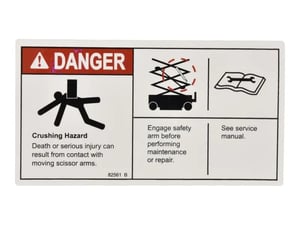 Danger Crushing Arm Safety decal for various Genie® Machines