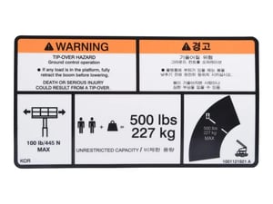 DECAL,WARNING 500LB CAP.