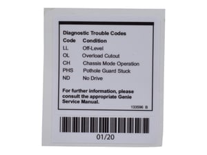 DECAL,FAULT CODES