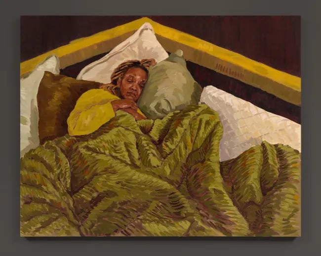 Tightrope (Bedimmed Boundaries), 2024 (2024), Oil  canvas by Wangari Mathenge. 