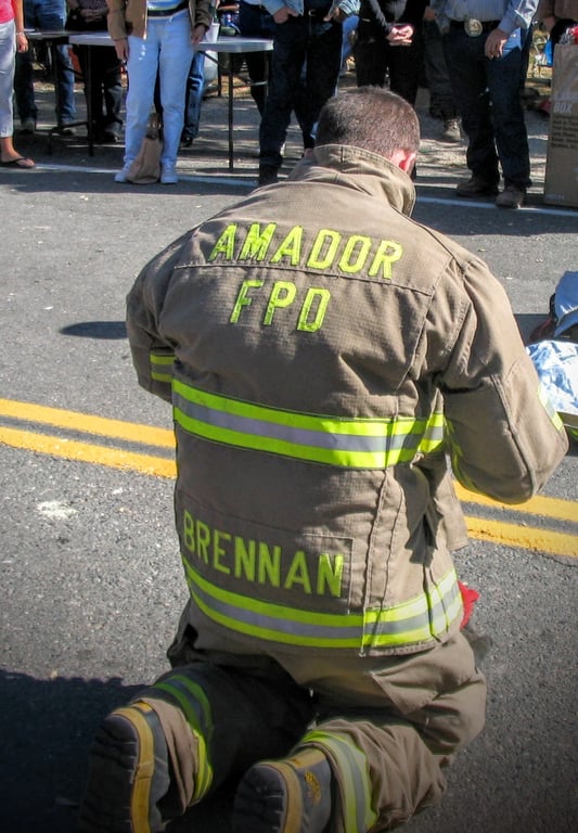 Jason Brennan as a firefighter
