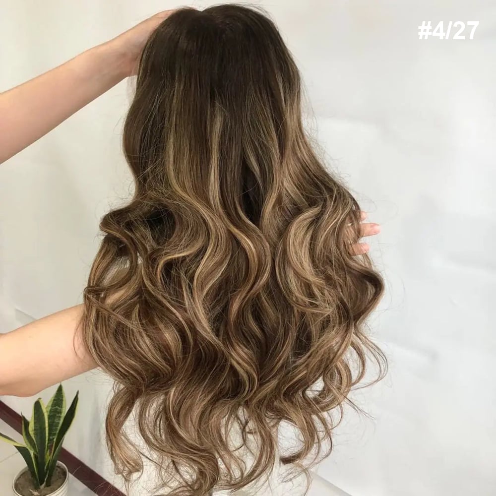 braun-ombre-blond-lang-gewellte-echthaar-peruecken-13×6-lace-front-m Braun Ombre Blond Lang Gewellte Echthaar Perücken 13x6 Lace Front