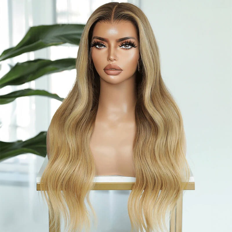 blond-braun-mit-dunklen-ansaetzen-13×6-hd-lace-front-peruecke-berlin-echthaar Blond Braun mit Dunklen Ansätzen 13x6 HD Lace Front Perücke Berlin Echthaar