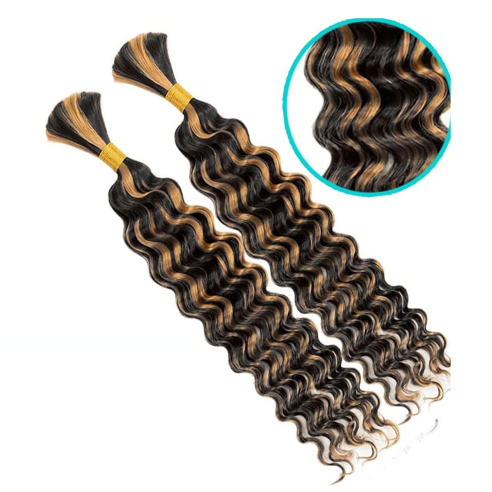 Prime Perücken Highlight Braun Bulk Braids Deep Wave #1B/27 Echthaar Berlin