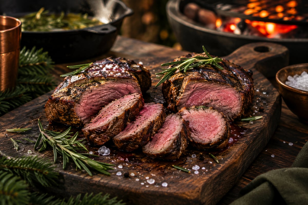 Gegrillter Teres Major in Medaillons geschnitten mit rosa Kern