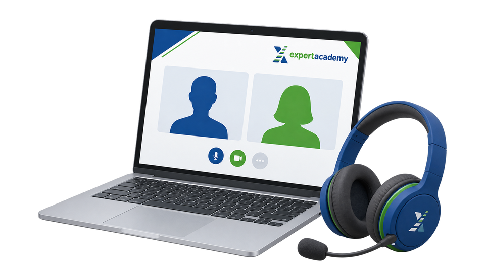 Laptop mit Videocall und Headset