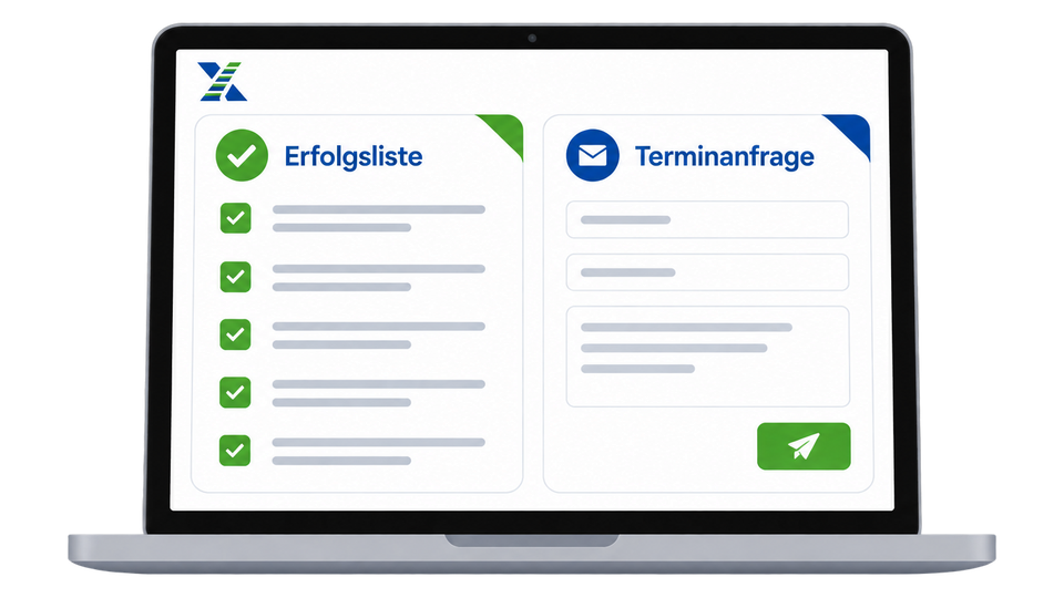 Laptop mit den Vorlagen Erfolgsliste und Terminanfrage