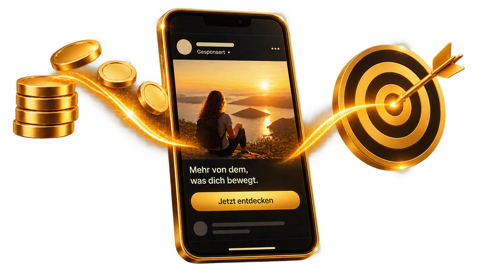 Smartphone mit Anzeige, Münzen und Zielscheibe