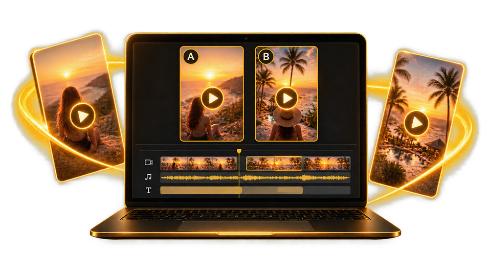 Laptop mit Videoschnitt und zwei Video-Varianten