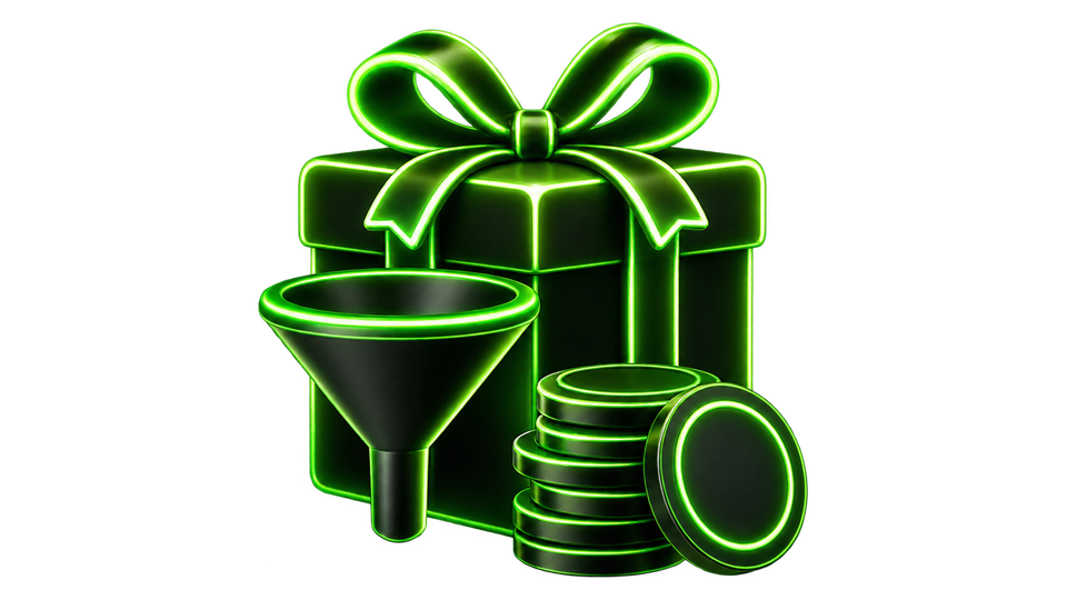 Geschenk mit Trichter und Münzstapel
