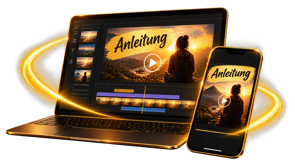 Laptop mit Vorschaubild-Entwurf, daneben dasselbe Bild auf dem Smartphone