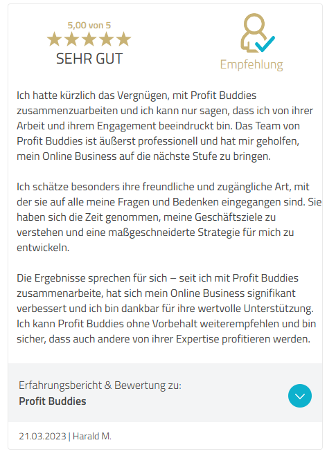 Kundenbewertung 6 von 11 bei ProvenExpert, 5 von 5 Sternen