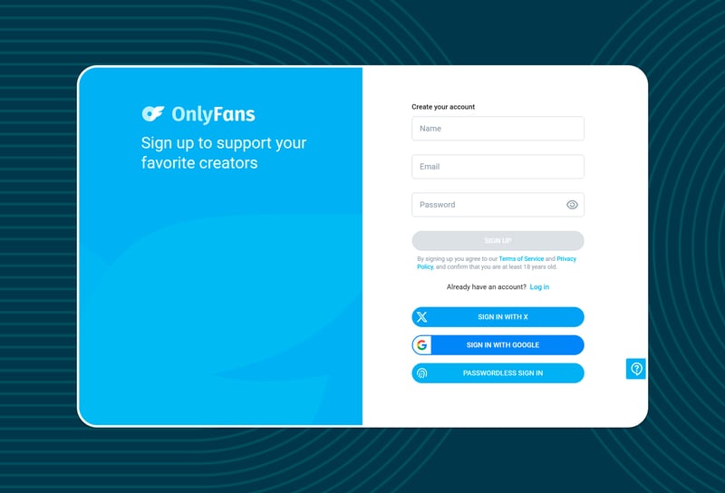OnlyFans Sign up page