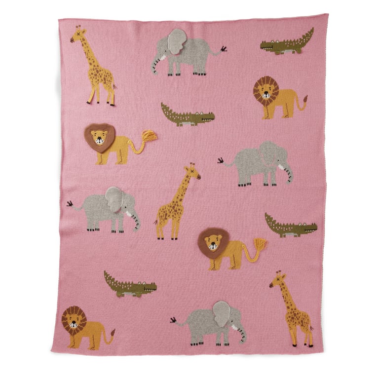Rice Kleine Baumwolle Babydecke mit Animals Print, pink