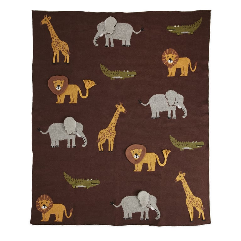 Rice Kleine Baumwolle Babydecke mit Animal Prints, Chocolate Brown