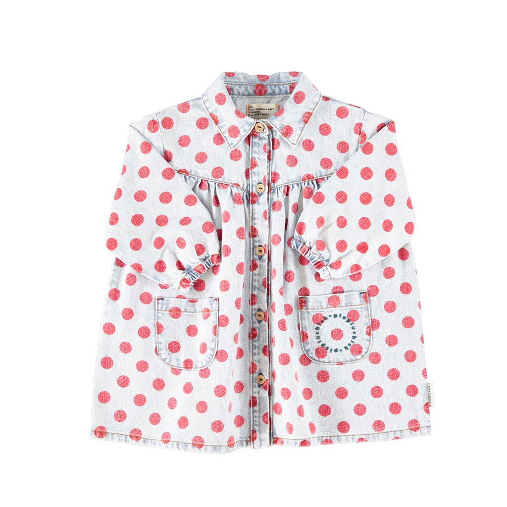 Piupiuchick Kurzes Kleid, light blue denim mit red dots