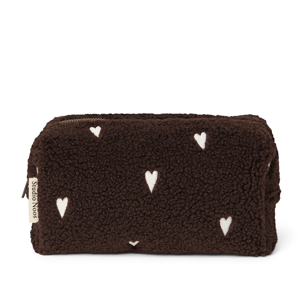 Studio Noos Kulturbeutel Teddy Pouch Hearts, chocolate