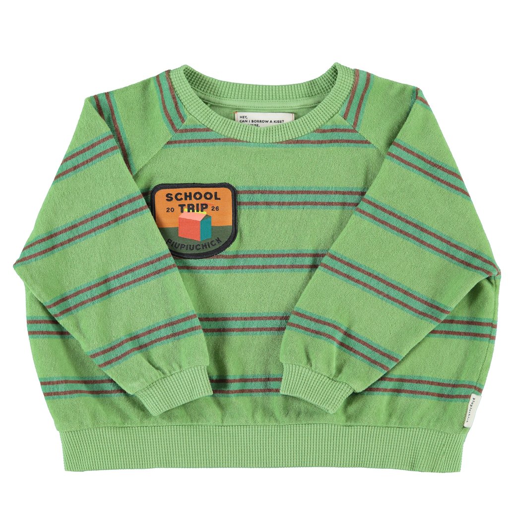 Piupiuchick Sweatshirt Terry cotton green mit double Stripes