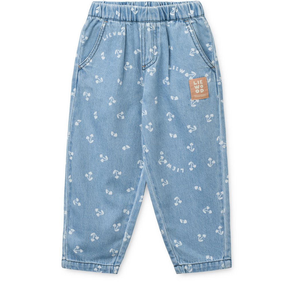 Liewood Hose Borris Printed Light Denim Pants, Cherry heart sandy/ Denim