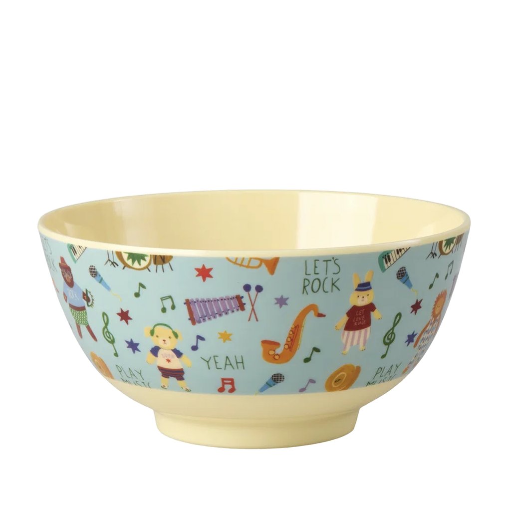 Rice Melamin Mittelgroße Kinderschüssel mit Music Print, blue