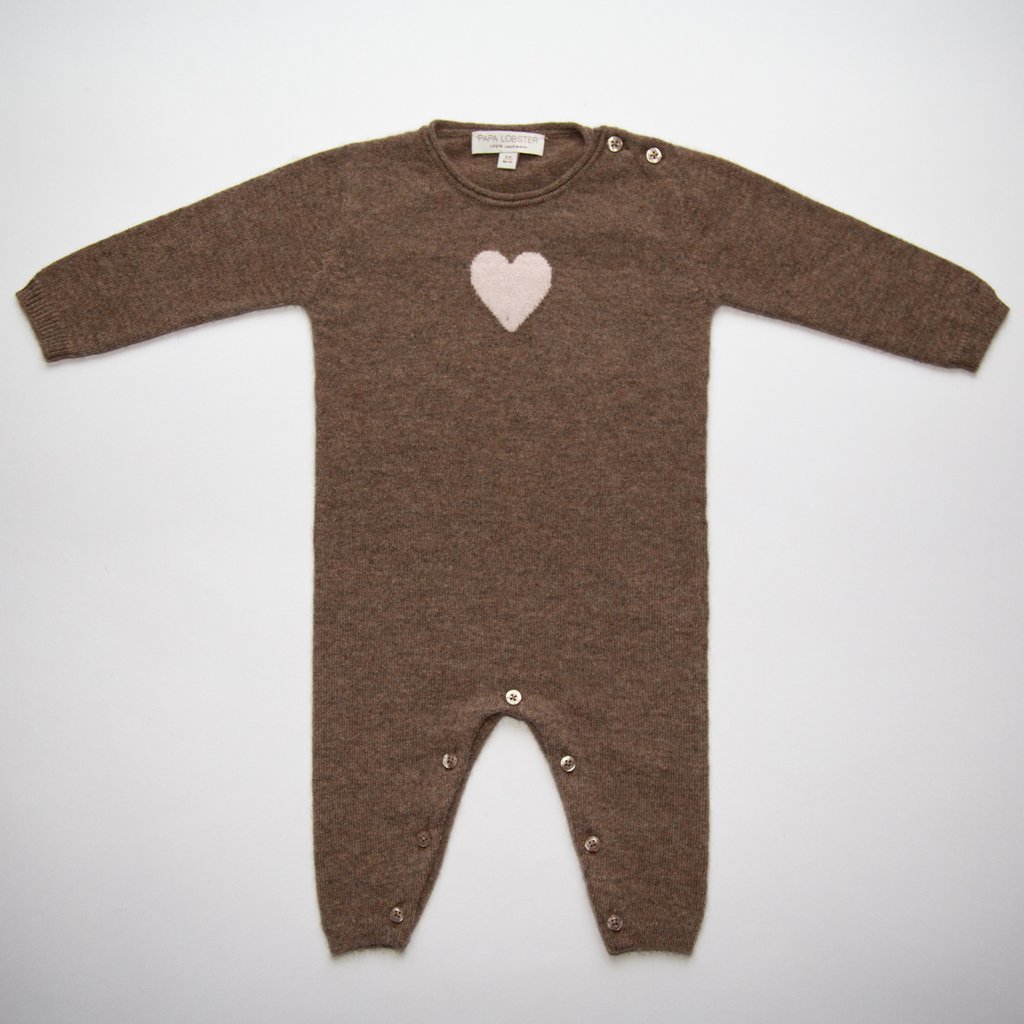 Papa Lobster Baby Overall Heart, schoko mélange + rosé (Größe 62)