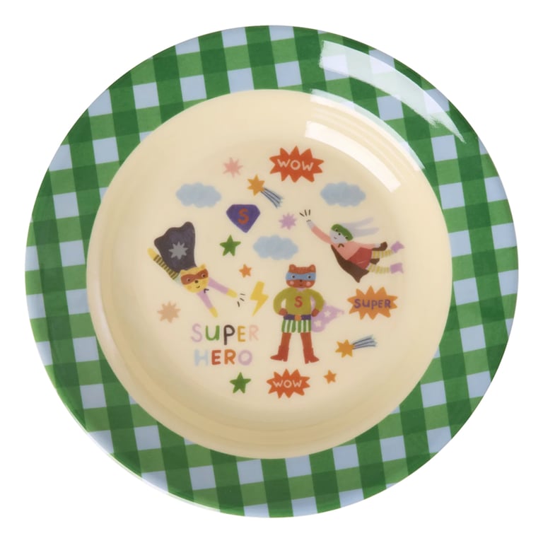 Rice Melamin Kinder Schüssel mit Hero Print, green