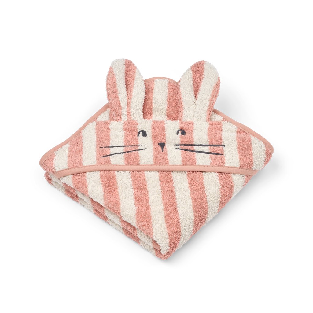 Liewood Kapuzen-Badetuch Albert, Coral blush/ creme de la creme stripe