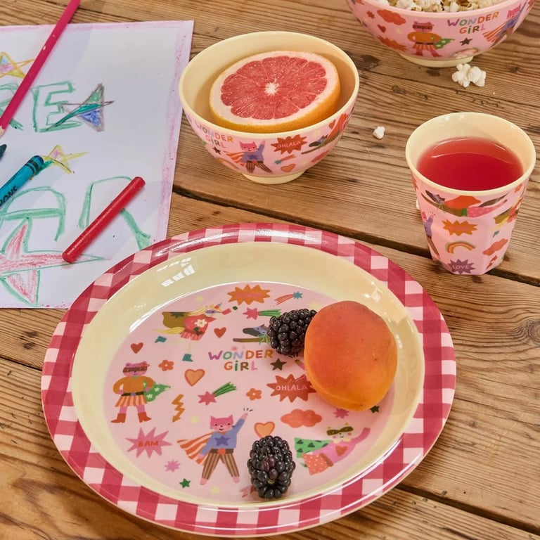 Rice Melamin Kleine Kinderschüssel Hero Print, pink 1