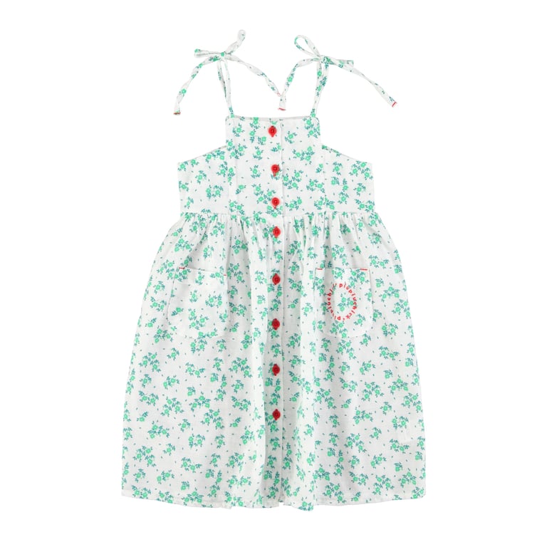 Piupiuchick Langes Kleid, ecru - green flowers all-over