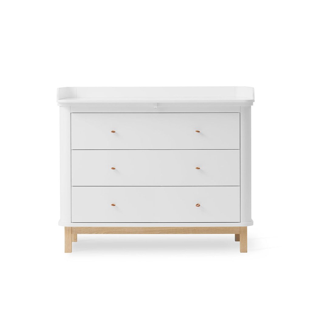 Oliver Furniture Wood Wickelkommode, 3 Schubladen mit Wickelplatte groß, weiß/Eiche