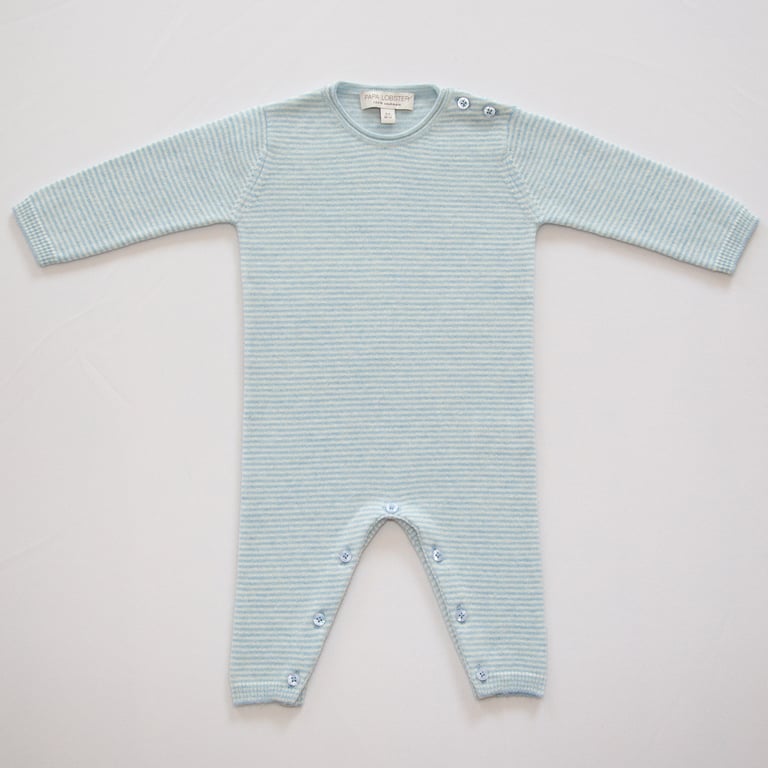 Papa Lobster Kaschmir-Babyoverall Kim Ministripe, hellblau mélange/weiß (Gr. 62)