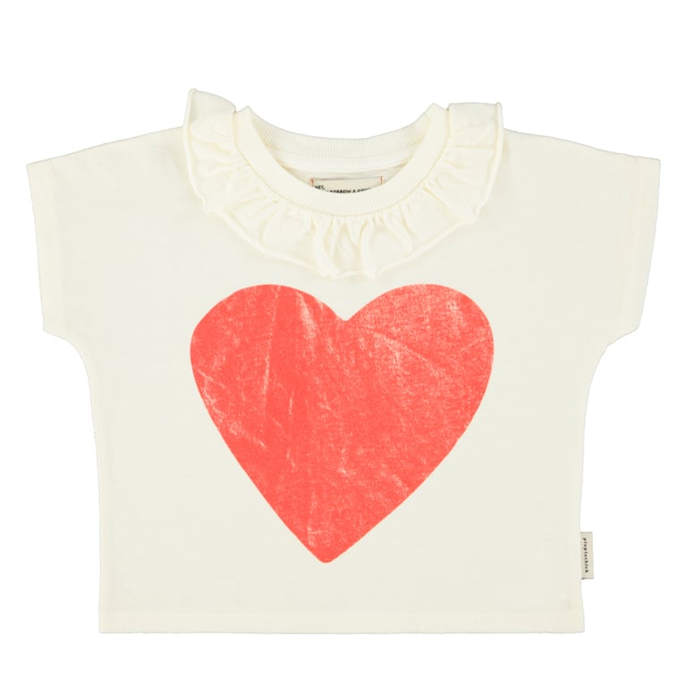Piupiuchick T-Shirt mit Kragen, ecru mit heart print
