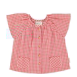 Piupiuchick Bluse mit Butterfly-Ärmeln, Red & Ecru Checkered