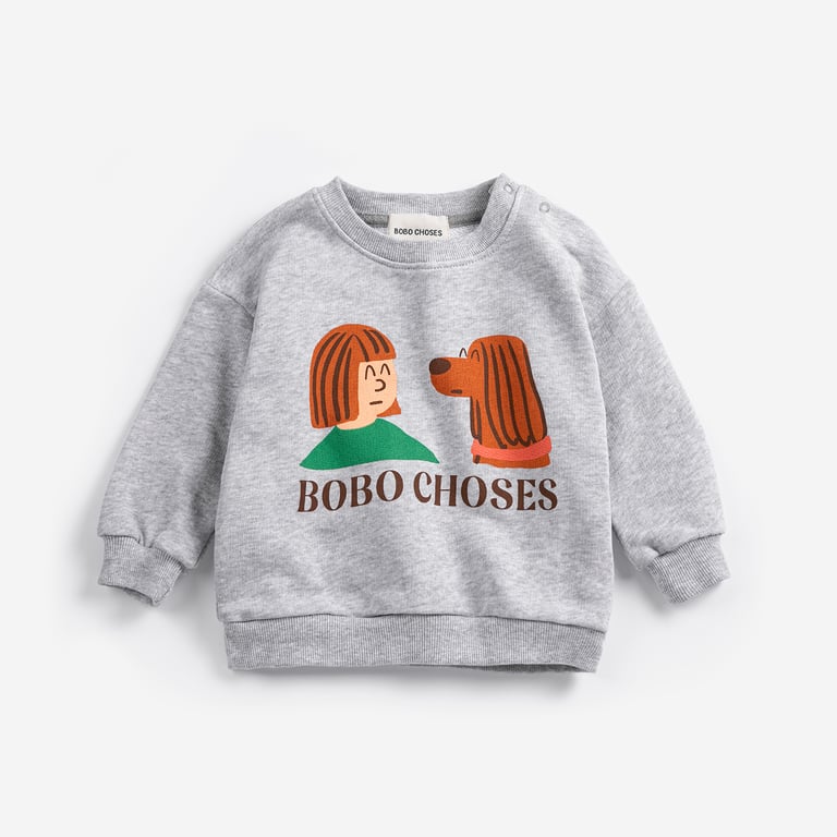 Bobo Choses Baby Sweatshirt Friends in a Pickle, heather grey